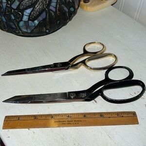Lot Gingher gold handled scissors & wiss inlaid 29 scissors quilting fabric